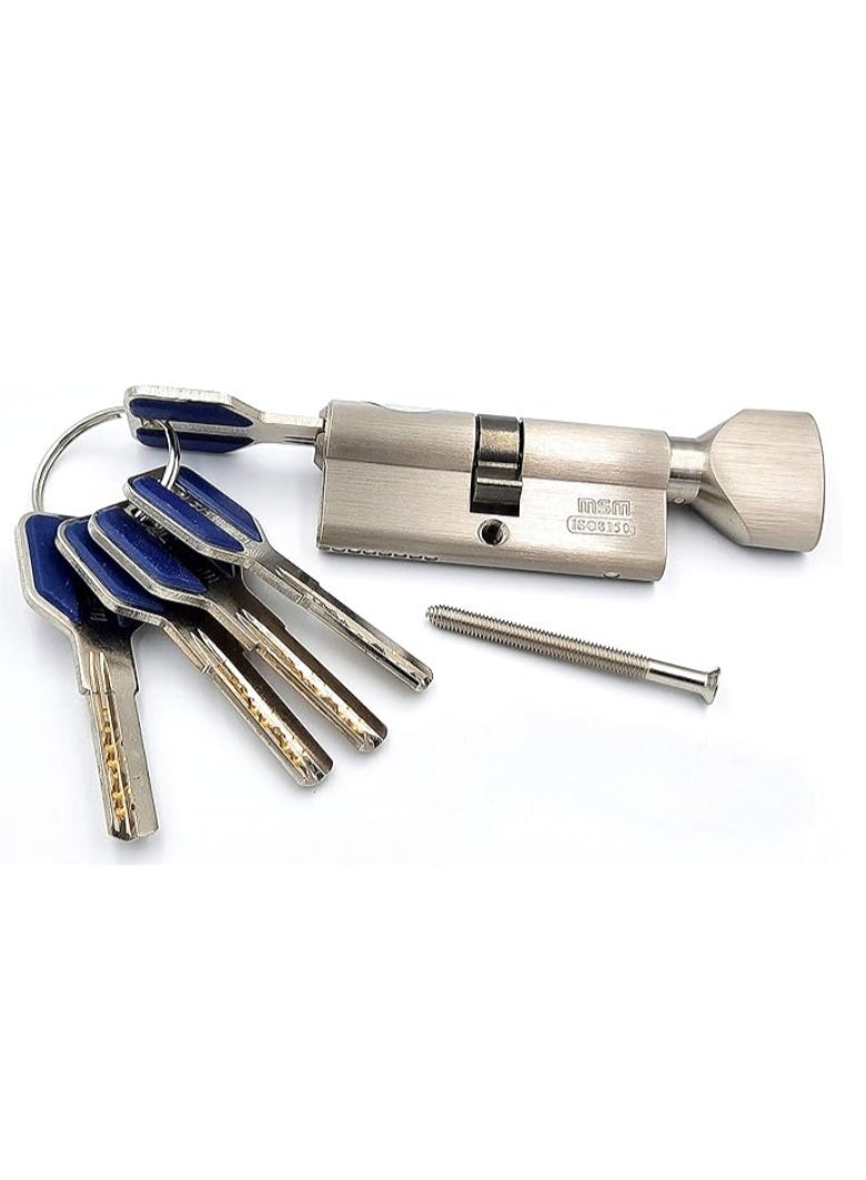 MSM Msvilla lock cylinder ISO9001, 5 computer keys with rubber grip, spanish product for all kinds of door handles (60mm (keys+knobe), Silver) - Image 1