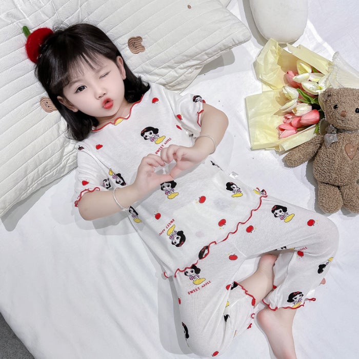 Summer Kids Ice Silk Cartoon Pajama Set Snow White 