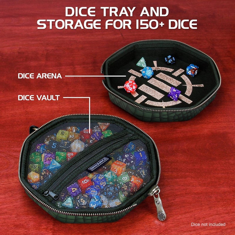 ENHANCE DND Dice Tray and Case - Collector's Edition DND Dice Holder up to 150 D&D Shakers with Hard Shell Exterior and Protective Soft Interior - Rolling Tray Perfect for Game Night (Dragon Green) - Image 2