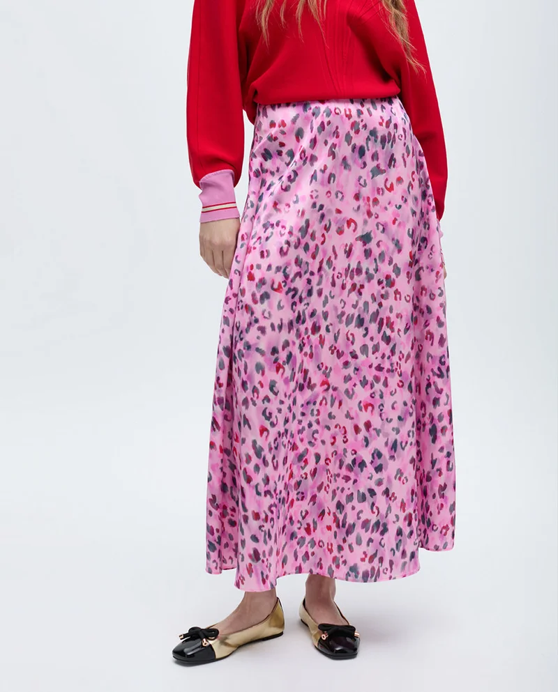 Lola Casademunt Animal Print A-line Midi Skirt