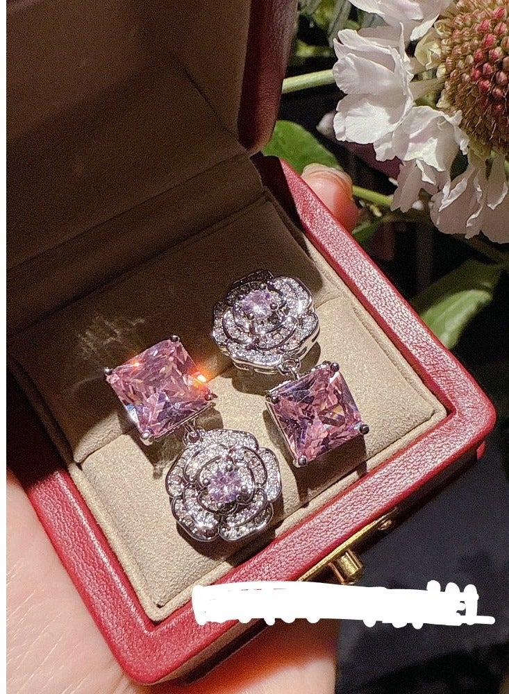 Jewelry Camellia asymmetrical zircon earrings - Image 1