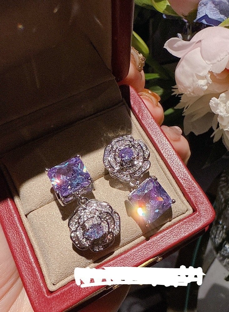 Jewelry Camellia asymmetrical zircon earrings - Image 2