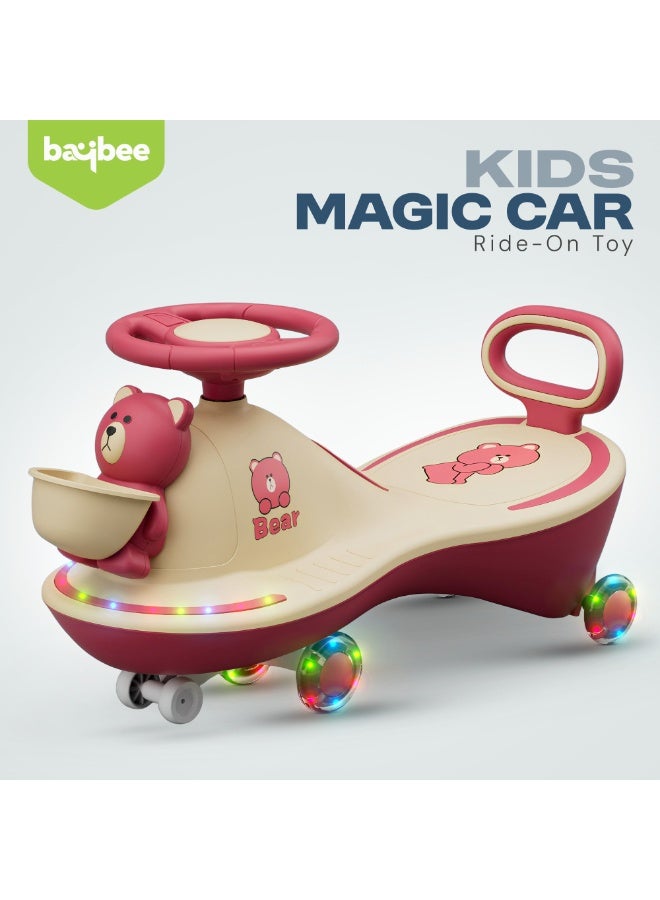 بيبي سيارة هزازة على شكل دب للأطفال، سيارة ركوب للأطفال مع أضواء وموسيقى مبهرة | سيارة سحرية دوارة للأطفال بعجلات LED من البولي يوريثان | سيارة أطفال | سيارة ركوب للأطفال من 3 إلى 8 سنوات، لون وردي - Image 2