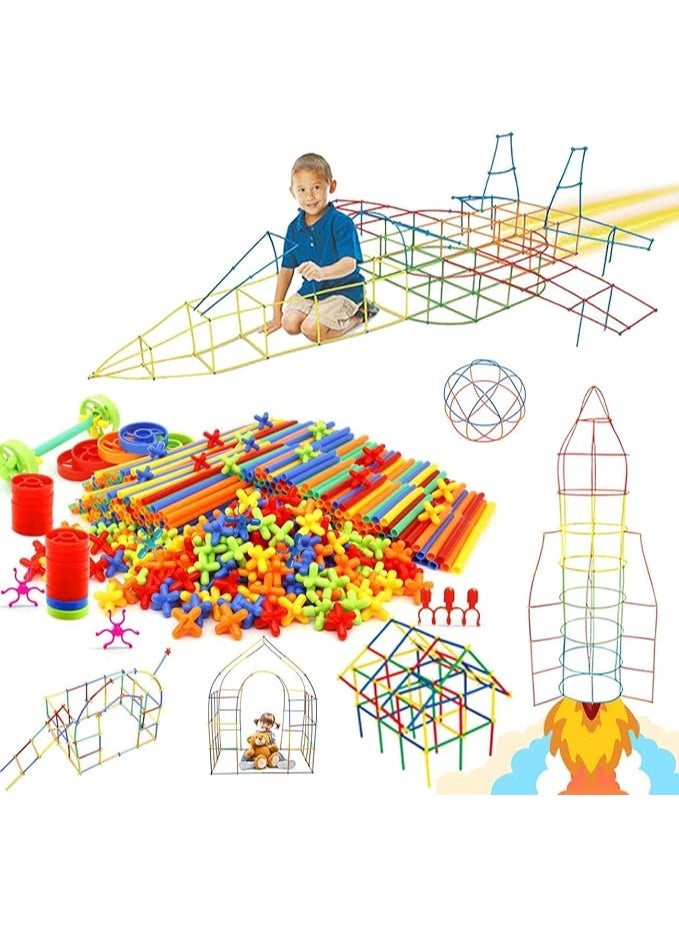 DUNISO 600 قطعة مجموعة بناء للأطفال من القش، ألعاب بناء STEM من القش، مجموعة كتل بناء من القش، آمنة وممتعة، هدية للأولاد والبنات - Image 1