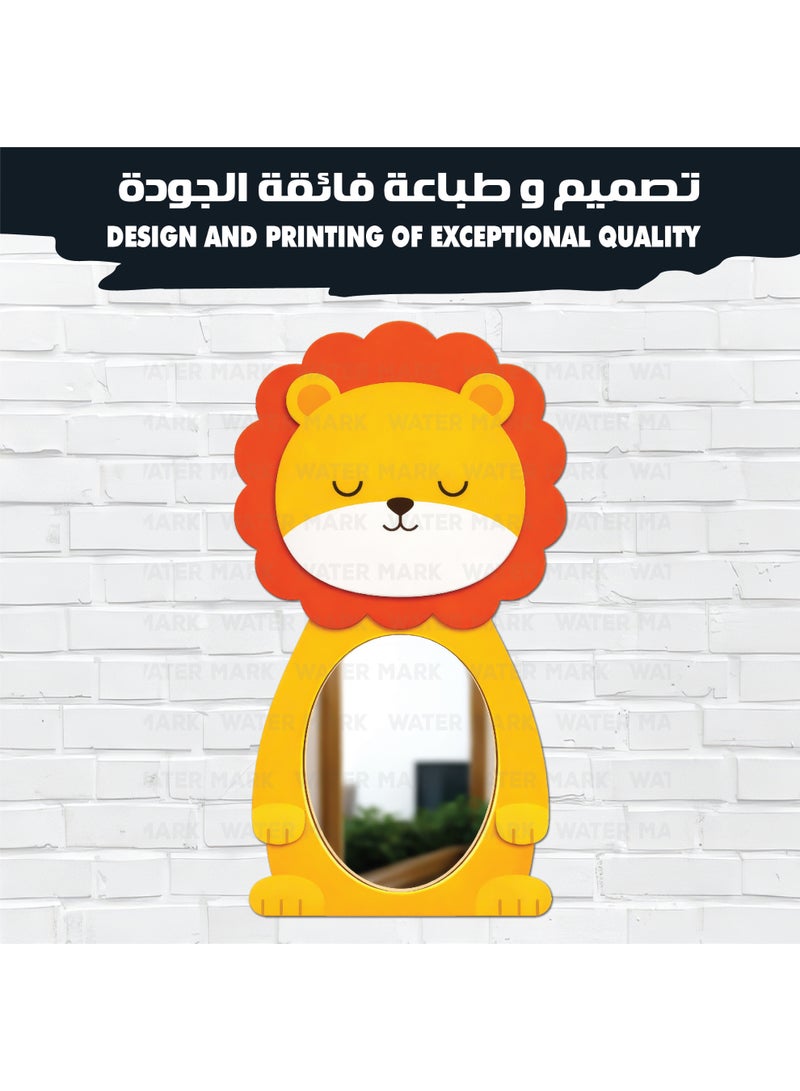 مرآة حائط للأطفال على شكل أسد كرتوني للجنسين، مصنوعة من خشب عالي الجودة بتصميم لطيف ومرح، آمنة للأطفال وغير قابلة للكسر، خفيفة الوزن وسهلة التركيب، مثالية لديكور غرف الأطفال وتضيف لمسة جميلة ومبهجة للمكان. - Image 2