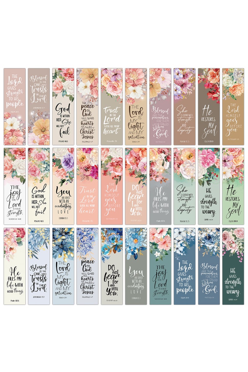 إيروريكس 30 قطعة من فواصل الكتب بتصميمات زهور ملهمة تحمل آيات من الكتاب المقدس، مناسبة لمحبي الكتب الدينية والصلاة.