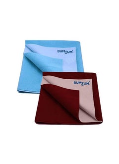 Bumtum Baby Dry Sheet Waterproof Soft Fleece Baby Bed Protector ; Anti Bacterial & Odour Free ; Extra Absorbant Reuseable & Washable (Aqua Blue + Maroon Combo Medium Size 100 * 70Cm Pack Of 2)  - Image 1