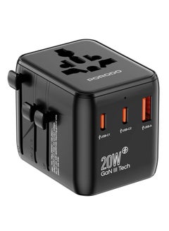 porodo Universal Travel GaN Quick Charger PD 20W / Built-In Safeguards / +200 Countries / Simultaneous Charging / Universal Compatibility - Black  - Image 1