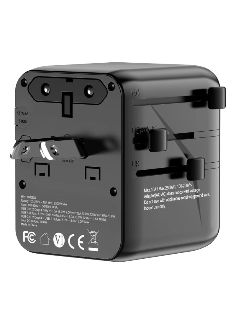 porodo - Universal Travel GaN Quick Charger PD 20W / Built-In Safeguards / +200 Countries / Simultaneous Charging / Universal Compatibility - Black - Image 1