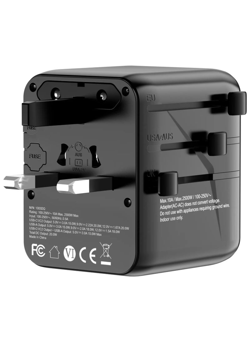 porodo - Universal Travel GaN Quick Charger PD 20W / Built-In Safeguards / +200 Countries / Simultaneous Charging / Universal Compatibility - Black - Image 1