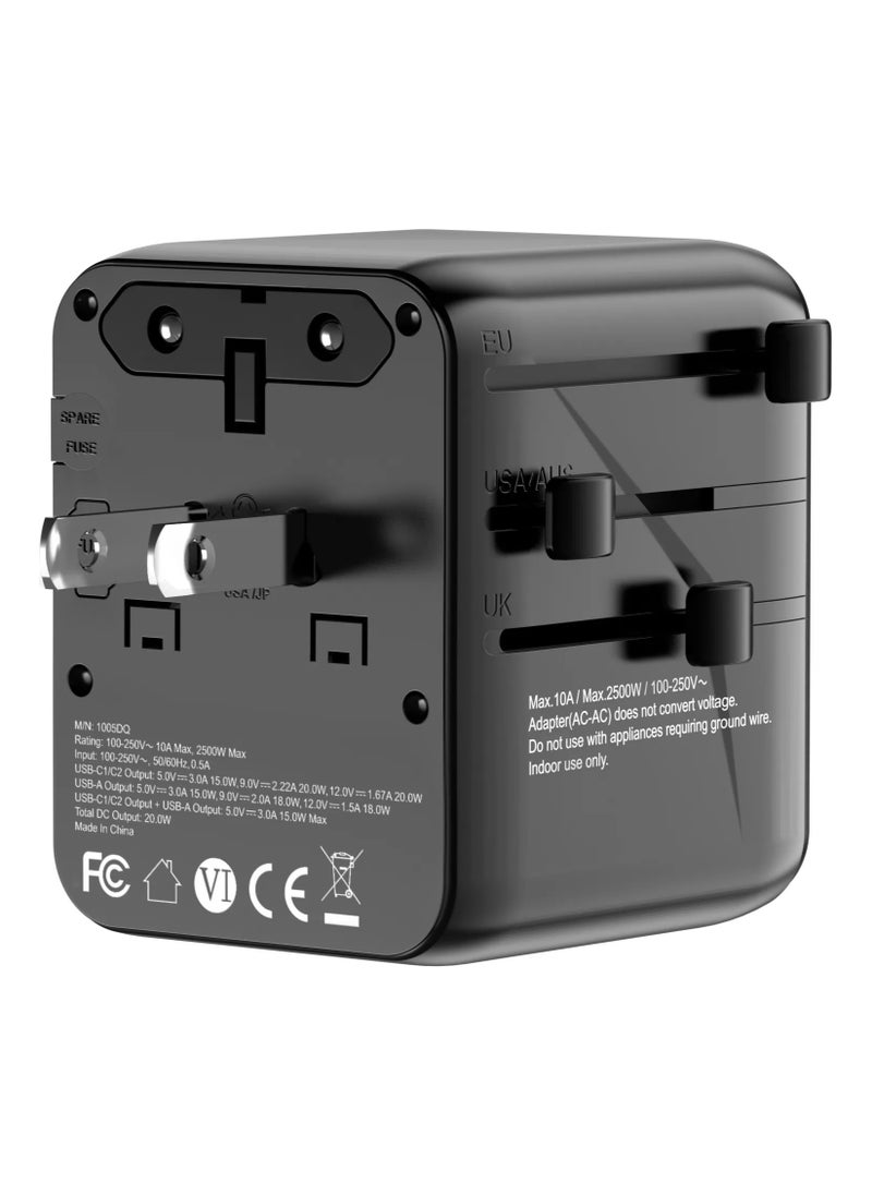 porodo - Universal Travel GaN Quick Charger PD 20W / Built-In Safeguards / +200 Countries / Simultaneous Charging / Universal Compatibility - Black - Image 1