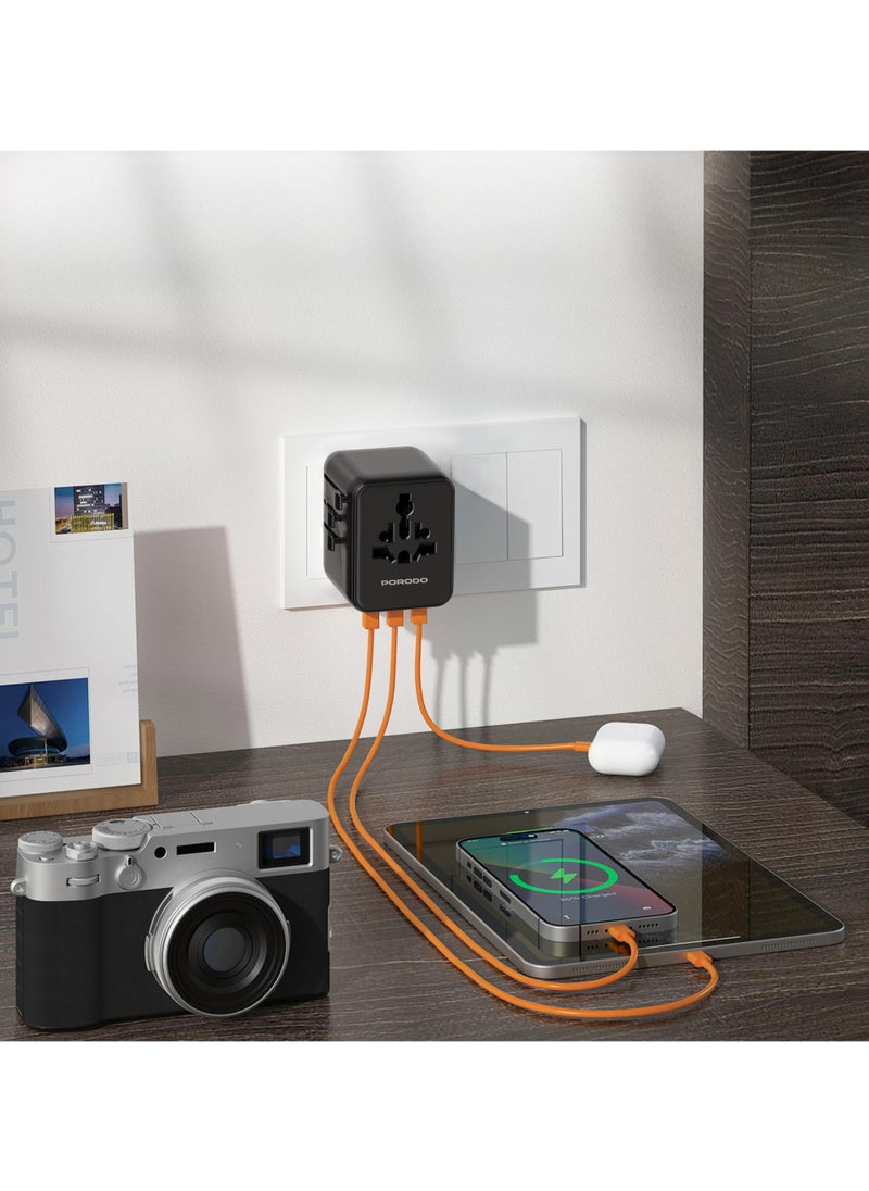 porodo - Universal Travel GaN Quick Charger PD 20W / Built-In Safeguards / +200 Countries / Simultaneous Charging / Universal Compatibility - Black - Image 1