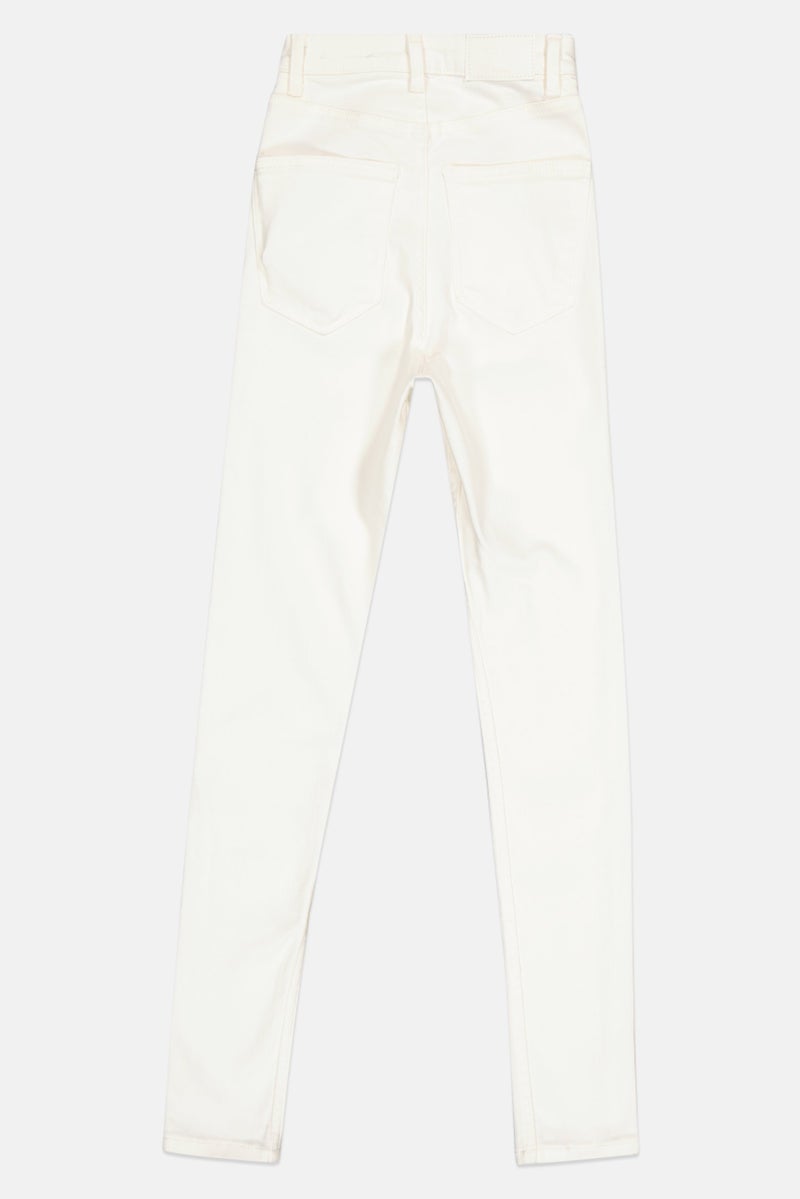 Bershka جينز نسائي ضيق جداً بلون سادة قابل للتمدد، أبيض فاتح - Image 3