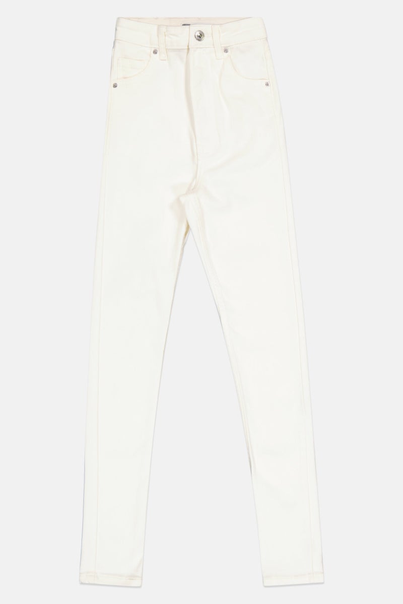 Bershka جينز نسائي ضيق جداً بلون سادة قابل للتمدد، أبيض فاتح - Image 2