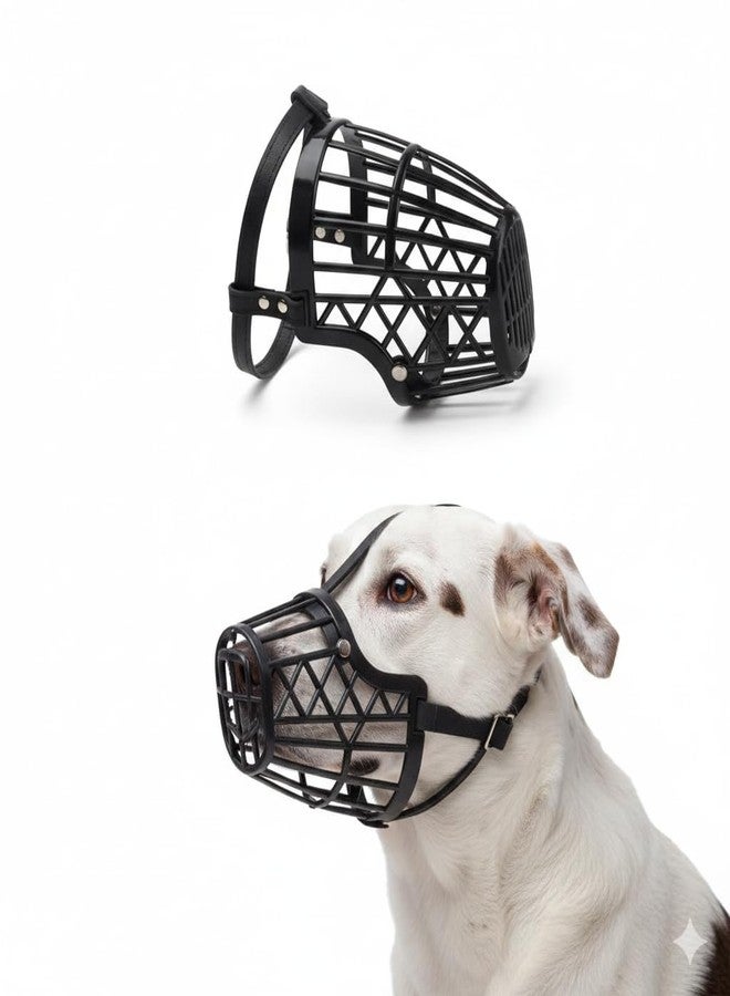 Fondle Adjustable Dog Muzzle, Black, Large Size, Lightweight Basket Design, Prevents Biting Barking and Chewing, Breathable with Padded Comfort, Quick Release Buckle (6) - Image 1