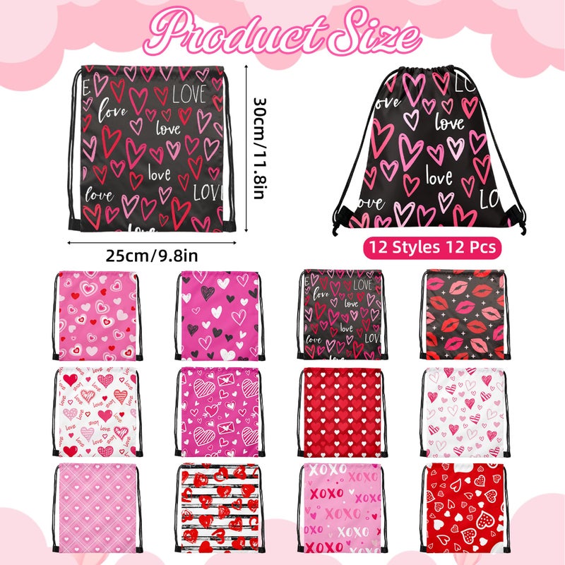 Bafeil 12 Pcs Valentines Day Drawstring Bags Bulk Reusable Heart Gift Goodie Treat Bags Backpack for School Wedding Holiday Valentine's Party Favors Decoration - Image 4