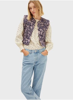 Floral Print Quilted Vest Coat