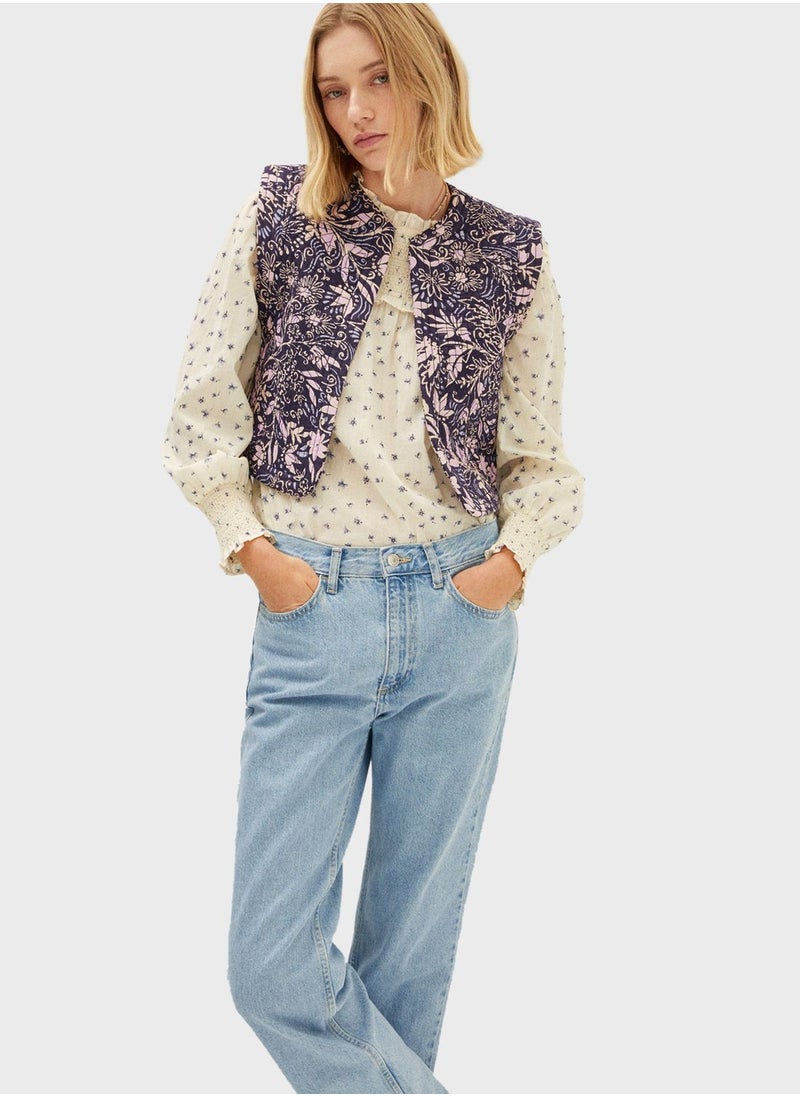MANGO - Floral Print Quilted Vest Coat - Image 1