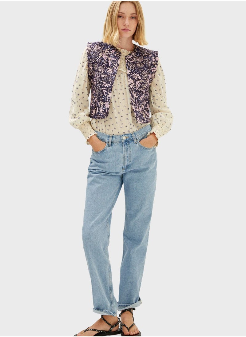 MANGO - Floral Print Quilted Vest Coat - Image 1