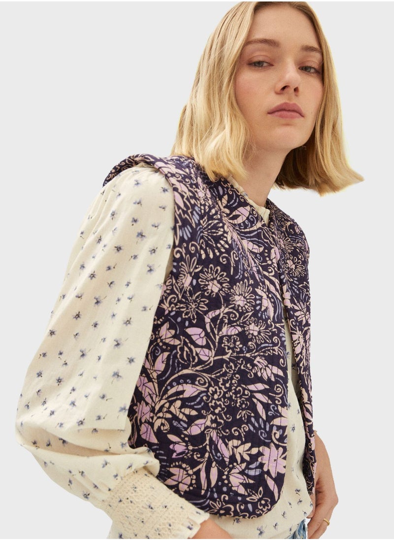 MANGO - Floral Print Quilted Vest Coat - Image 1