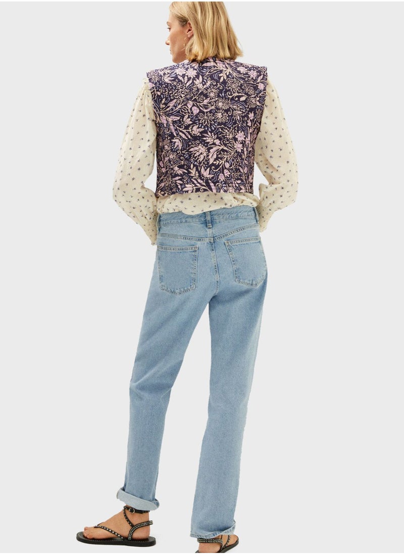 MANGO - Floral Print Quilted Vest Coat - Image 1