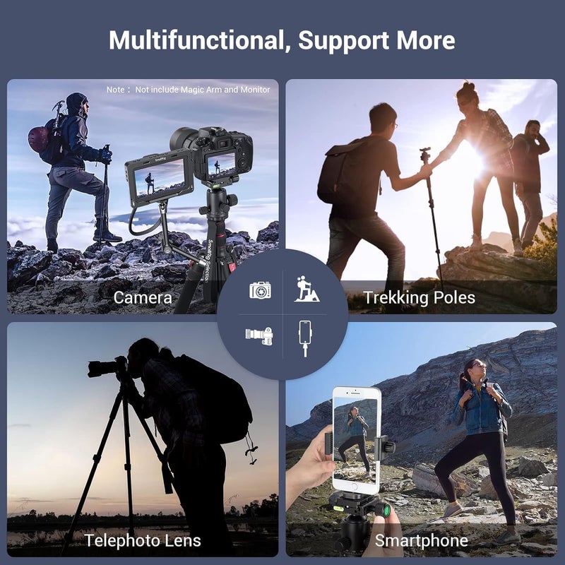 SMALLRIG حامل كاميرا SmallRig CT-20، حامل ثلاثي قابل للطي من الألمنيوم بارتفاع 78.7" و monopod، رأس كروي قابل للفصل بزاوية 360 درجة، سعة تحميل 33 رطل (200 سم/78.7") - Image 5