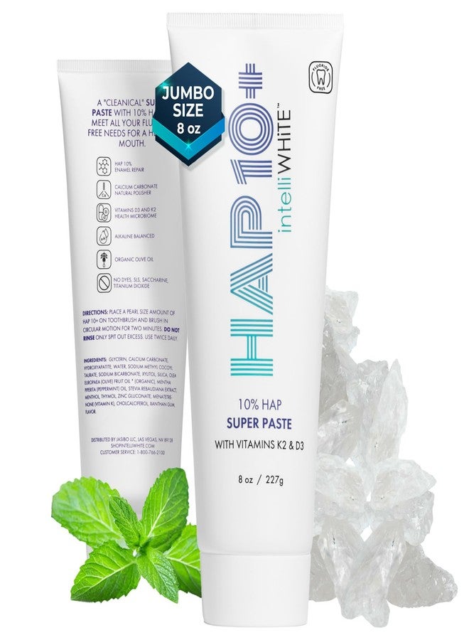 intelliWHiTE HAP10+ Super Paste Vitamin D3 & K2 - 10% Hydroxyapatite Toothpaste for Remineralization & Sensitive Teeth Tested 90% Stain Removal - Fluoride-Free - 8 fl oz Super Size - Made in USA - Image 1