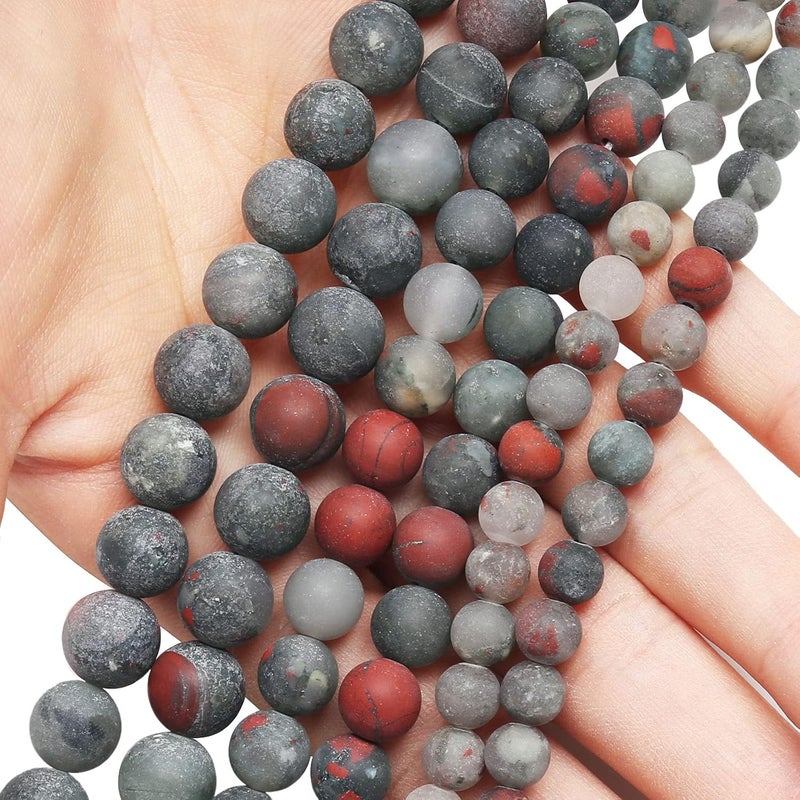 AUREHEN Natural Matte African Bloodstone Beads, 10MM Round Frosted Unpolished Loose Gemstone Beads for Bracelet Necklace Jewelry Making, Energy Stone Healing Power with Stretch Beading Cord - Image 4