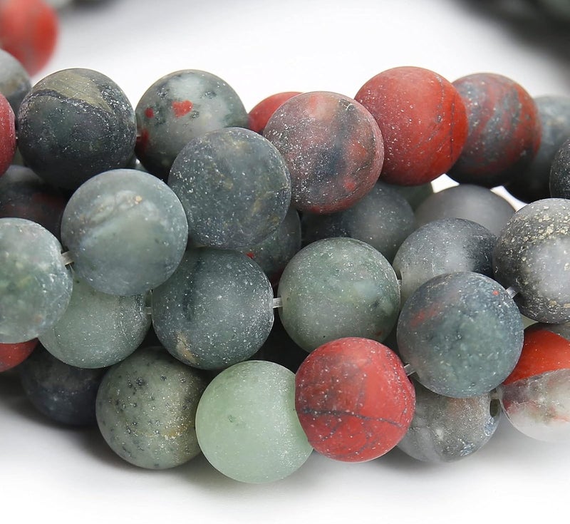 AUREHEN Natural Matte African Bloodstone Beads, 10MM Round Frosted Unpolished Loose Gemstone Beads for Bracelet Necklace Jewelry Making, Energy Stone Healing Power with Stretch Beading Cord - Image 3