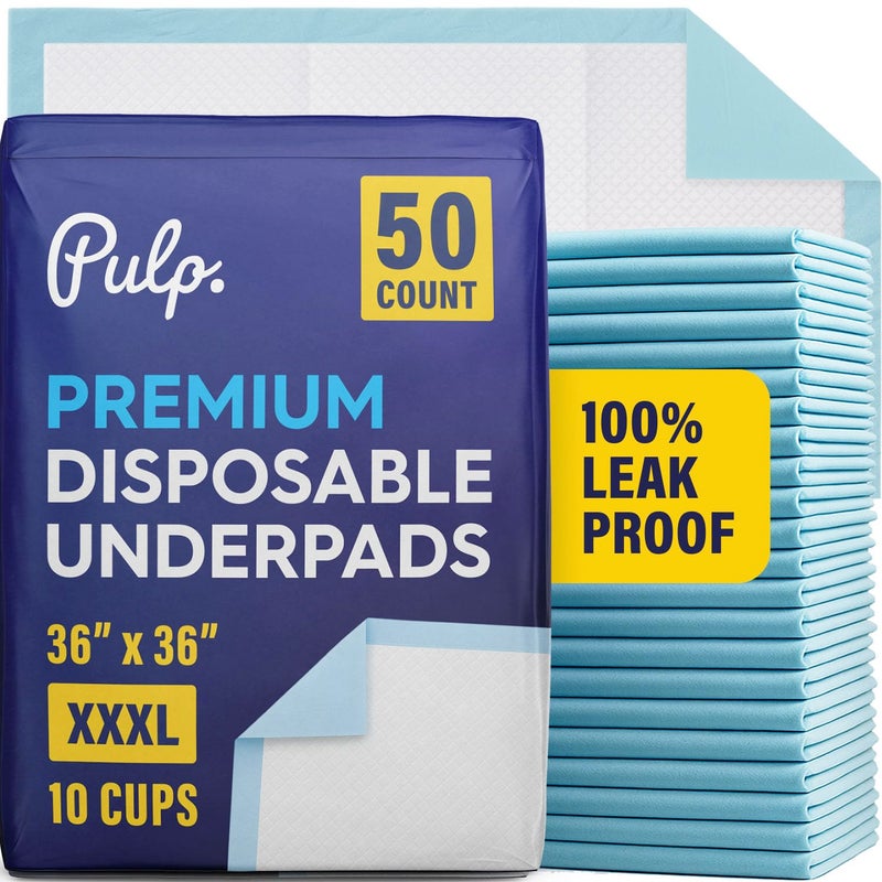 Pulp 50 x PULP Incontinence Underpads 36" x 36" | XXXL Bed Pads Disposable Adult | Super Absorbency Chux Pads for Adults, Children & Babies | Incontinence Bed Pads & Pee Pads | FSA & HSA Eligible - Image 1