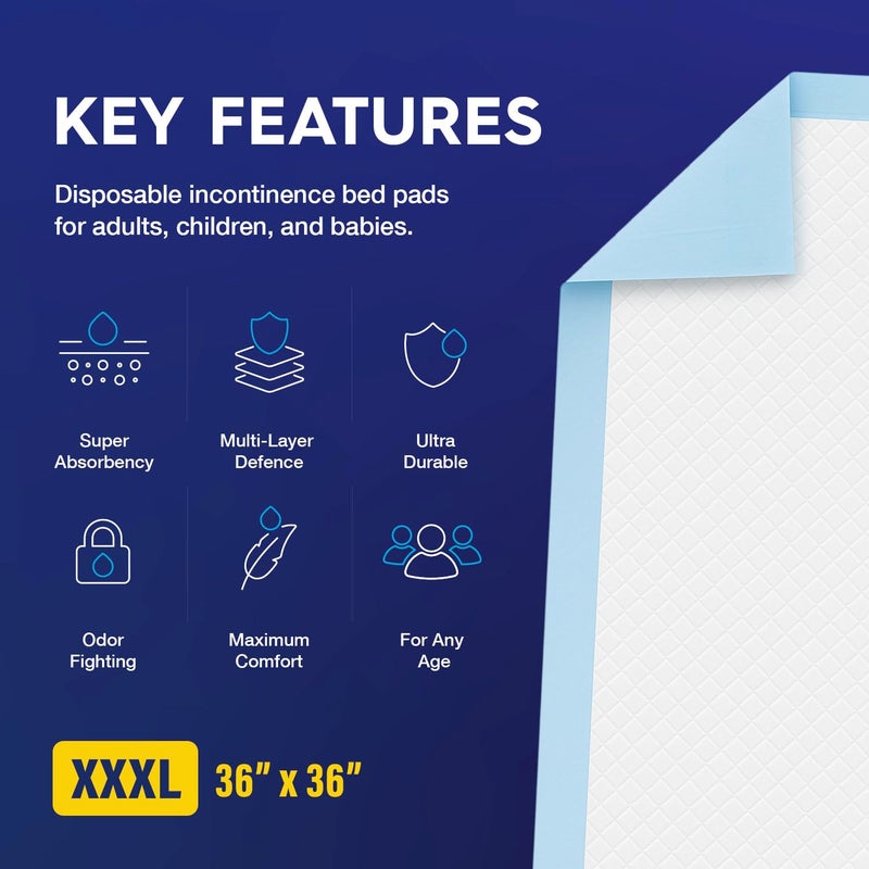 Pulp 50 x PULP Incontinence Underpads 36" x 36" | XXXL Bed Pads Disposable Adult | Super Absorbency Chux Pads for Adults, Children & Babies | Incontinence Bed Pads & Pee Pads | FSA & HSA Eligible - Image 2