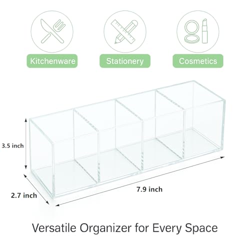 elysolpluv Clear Acrylic 4-Compartment Organizer Box, Small (7.9" × 2.7" × 3.5") – Handcrafted, Eco-Friendly, Minimal Packaging Compact Storage Organizer - Image 2