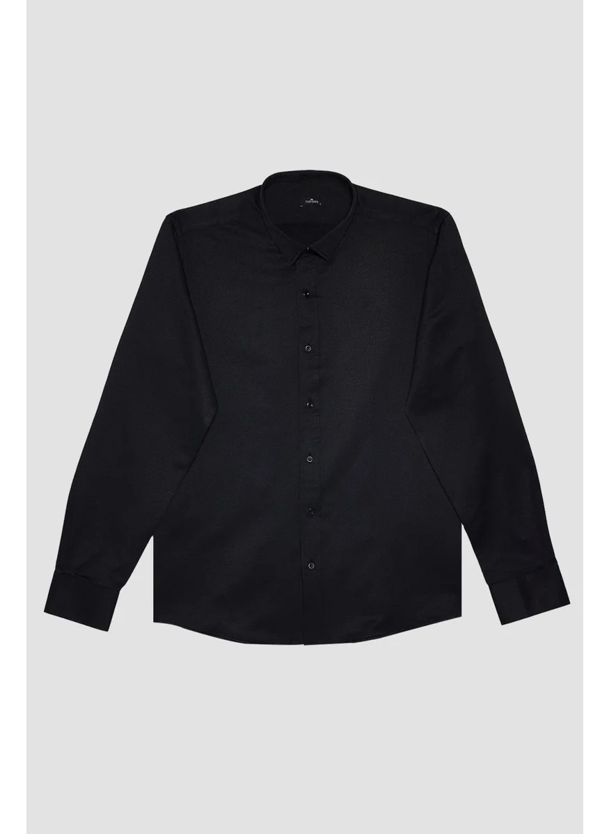تودورس Men's Modern Fit Slim Fit Cotton Easy Iron Dobby Black Shirt
