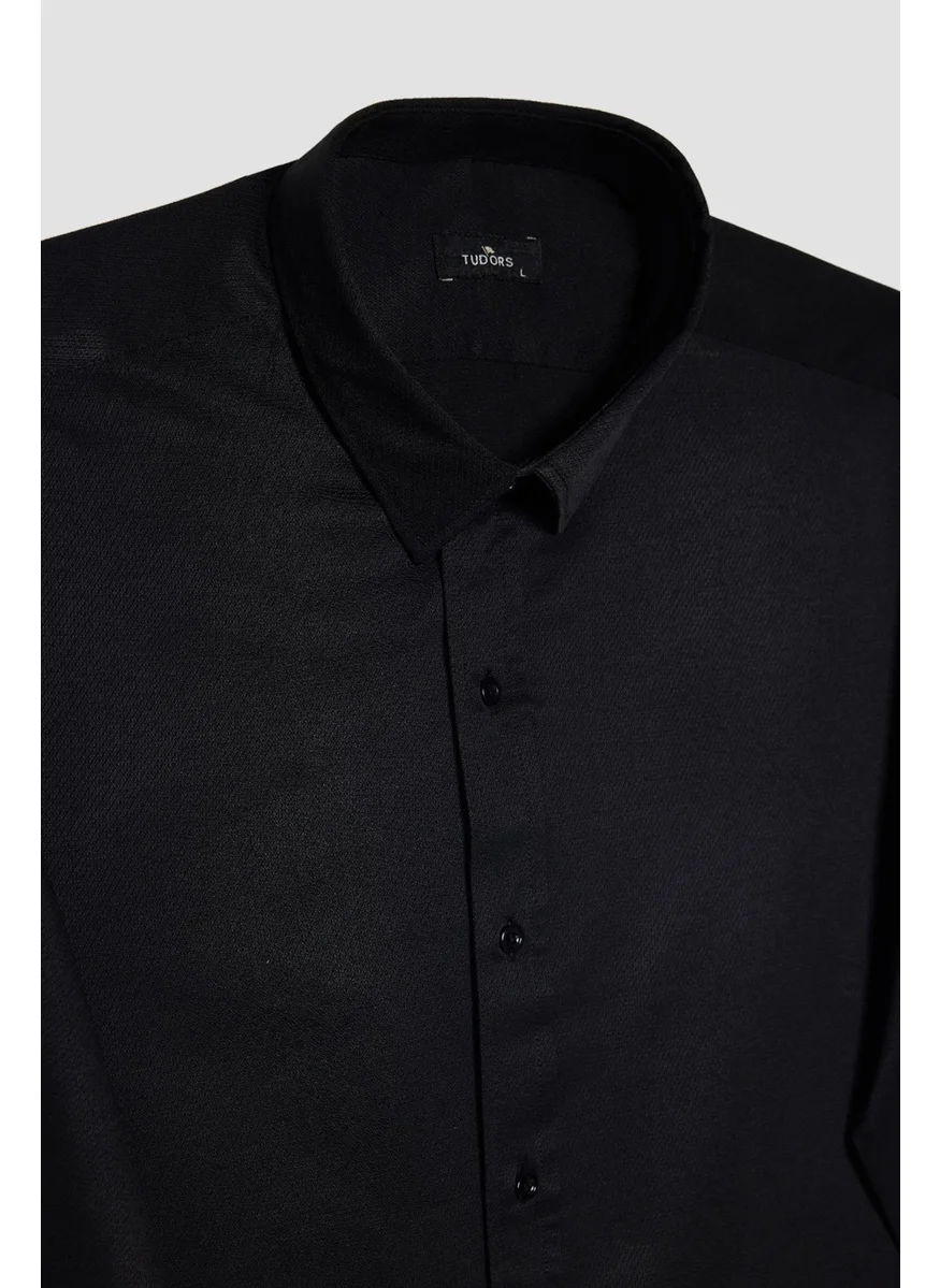 تودورس Men's Modern Fit Slim Fit Cotton Easy Iron Dobby Black Shirt