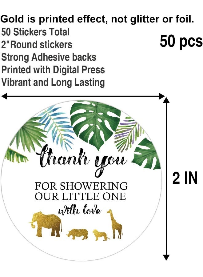 Ergonflow Ergonflow 50 Jungle Gold Baby Shower Stickers, Thank You for Showering Our Baby with Love Stickers, Baby Shower Favors for Boy or Girl, Baby Shower Favor Labels for Birthday Party, 2 Inches  - Image 2