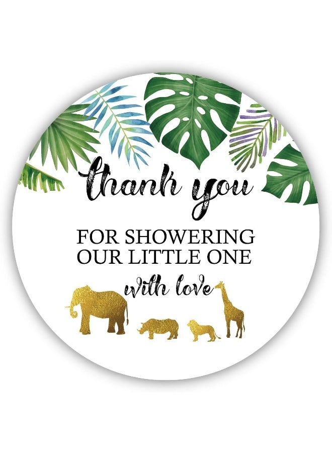 Ergonflow Ergonflow 50 Jungle Gold Baby Shower Stickers, Thank You for Showering Our Baby with Love Stickers, Baby Shower Favors for Boy or Girl, Baby Shower Favor Labels for Birthday Party, 2 Inches  - Image 1