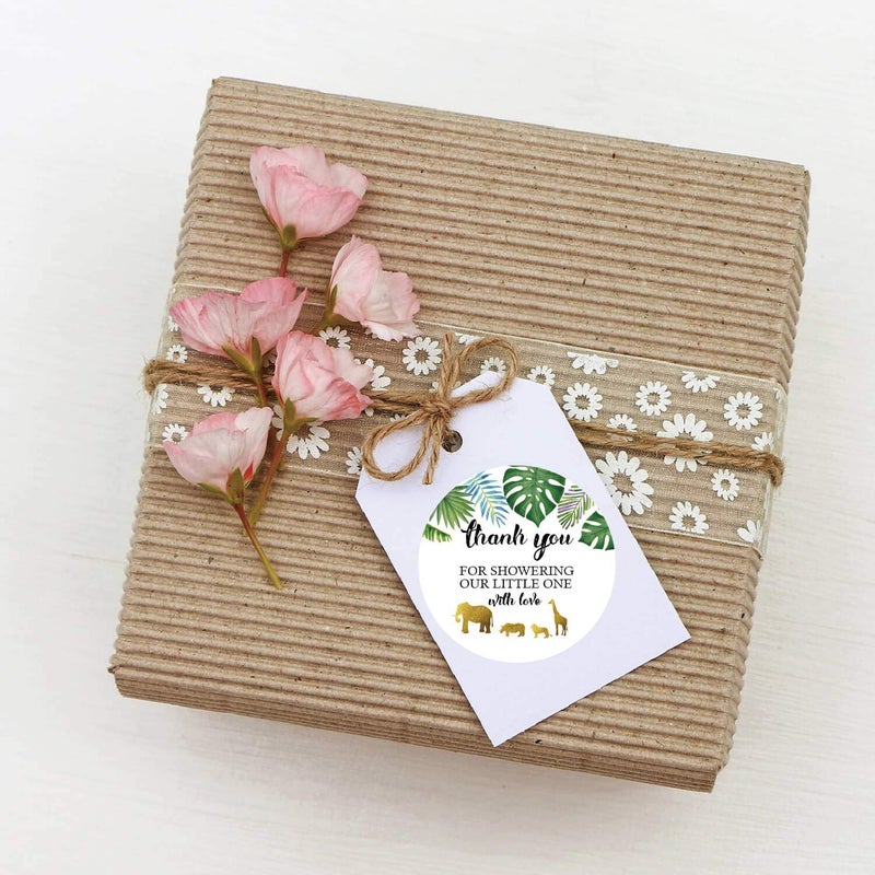 Ergonflow 50 Jungle Gold Baby Shower Stickers, Thank You for Showering Our Baby with Love Stickers, Baby Shower Favors for Boy or Girl, Baby Shower Favor Labels for Birthday Party, 2 Inches - Image 4