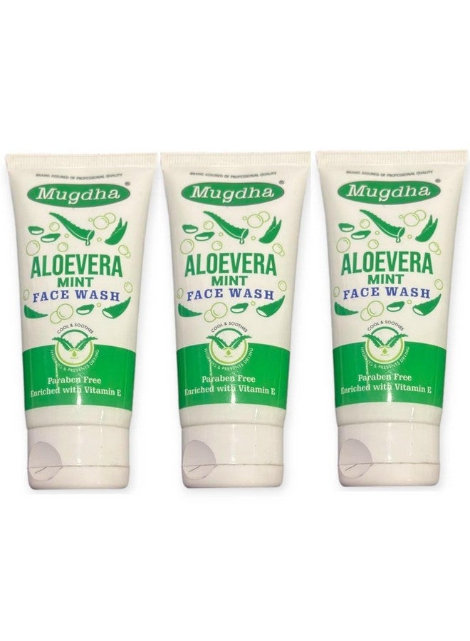 VENEXA Mugdha Aloe Vera Gel for Acne, Scars, Glowing Face Wash Aloe Mint Facewash - For All Skin Types, Contains Fresh Aloevera Pulp, Mild and Gentle Cleanser - 60 ml (3) - Image 1