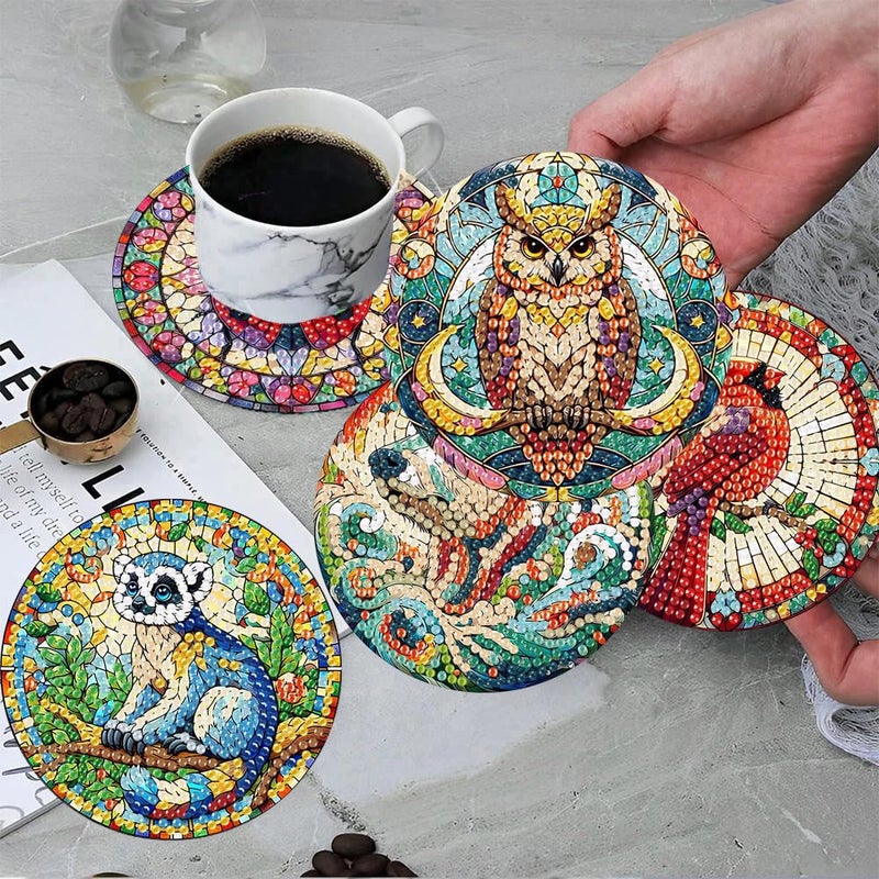 ijbnhd 8 PCS Animals Diamond Art Coasters Kit, Animals Diamond Painting Coasters with Holder, Arts and Crafts Supplies Astral 4X4inch (Cork Wooden Pad) - Image 4