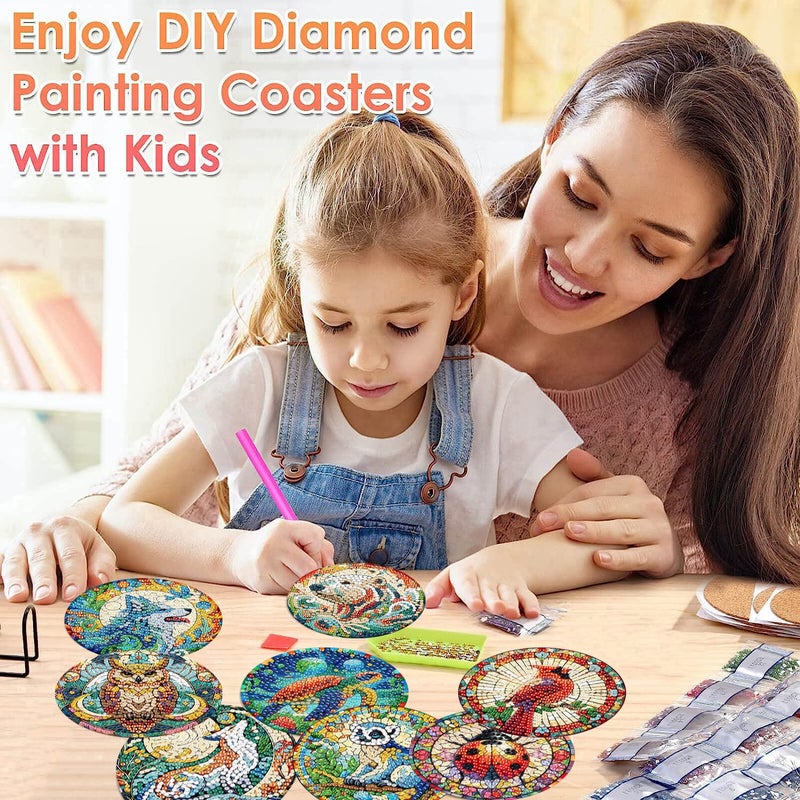 ijbnhd 8 PCS Animals Diamond Art Coasters Kit, Animals Diamond Painting Coasters with Holder, Arts and Crafts Supplies Astral 4X4inch (Cork Wooden Pad) - Image 5