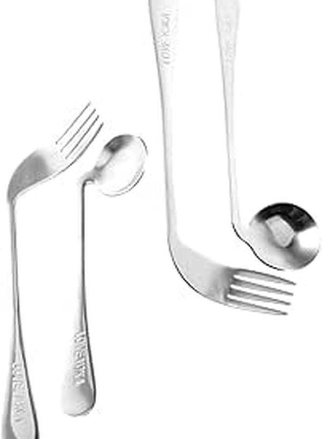 Self Feeding Angled Utensil Set Fork Spoon Adaptive Tableware for Elderly Patients Easy Grip Handles - Image 1