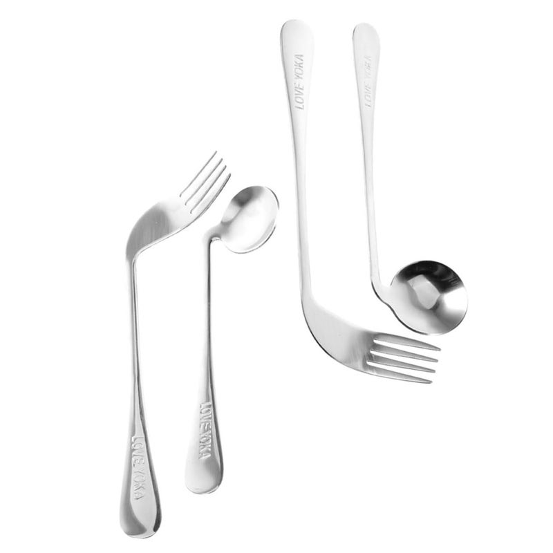 Self Feeding Angled Utensil Set Fork Spoon Adaptive Tableware for Elderly Patients Easy Grip Handles - Image 2
