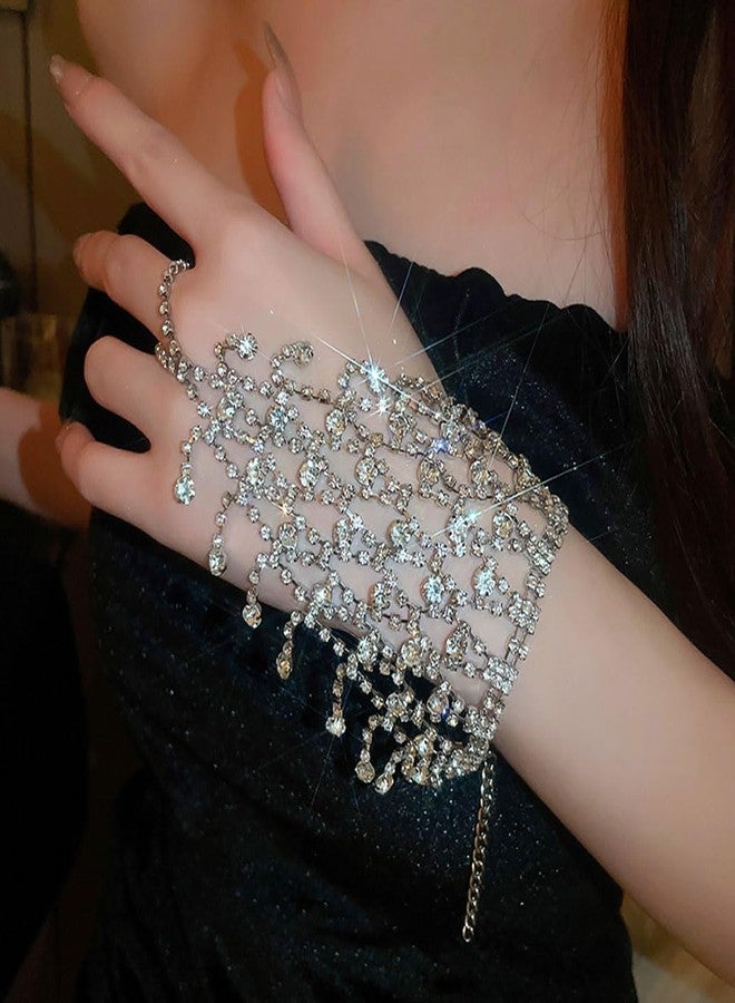 ACEDRE Rhinestone Ring Bracelet Silver Hand Chain Jewelry Sparkly Crystal Finger Bangles Costume Accessories for Women - Image 5