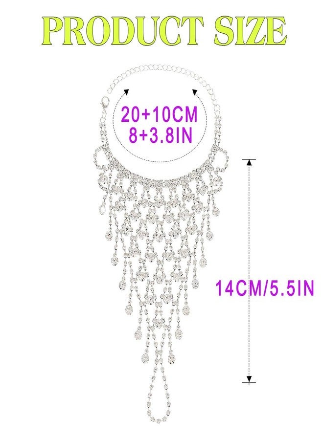 ACEDRE Rhinestone Ring Bracelet Silver Hand Chain Jewelry Sparkly Crystal Finger Bangles Costume Accessories for Women - Image 4