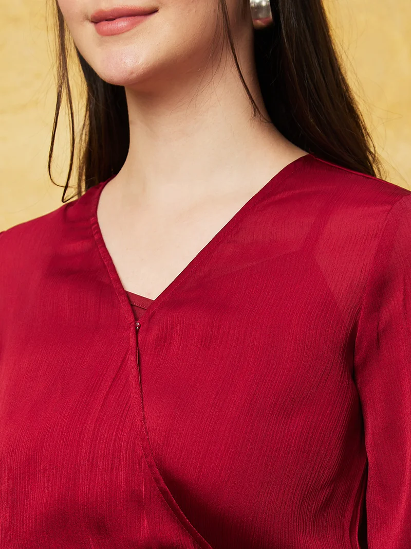 globus Women Wrap Style Peplum Party Top