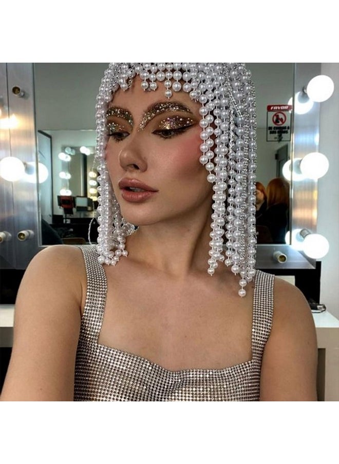 STONEFANS STONEFANS Pearl Headpiece Bridal for Women Roaring 20s Gatsby Pearl Head Chain Jewelry Hair Accessory  - Image 5