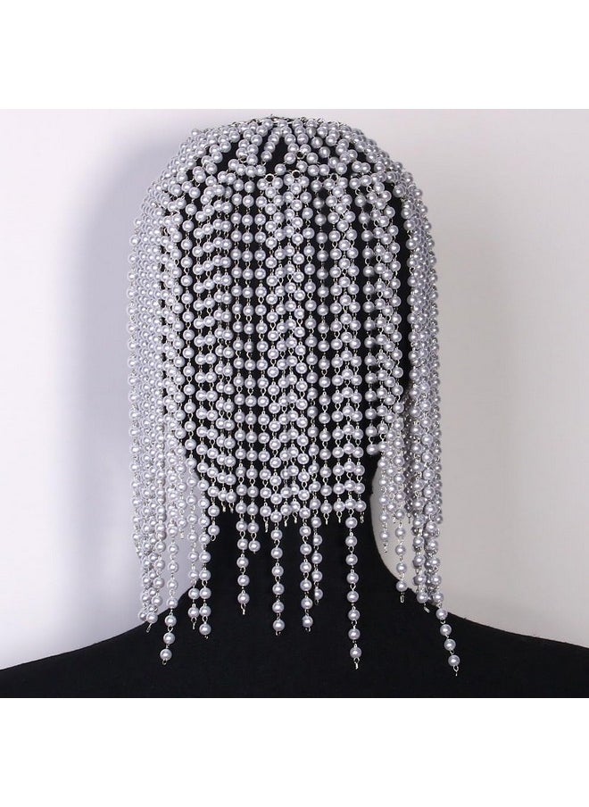STONEFANS STONEFANS Pearl Headpiece Bridal for Women Roaring 20s Gatsby Pearl Head Chain Jewelry Hair Accessory  - Image 3