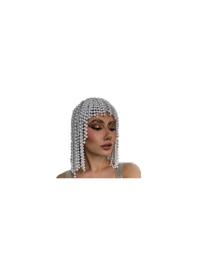 STONEFANS STONEFANS Pearl Headpiece Bridal for Women Roaring 20s Gatsby Pearl Head Chain Jewelry Hair Accessory  - Image 1