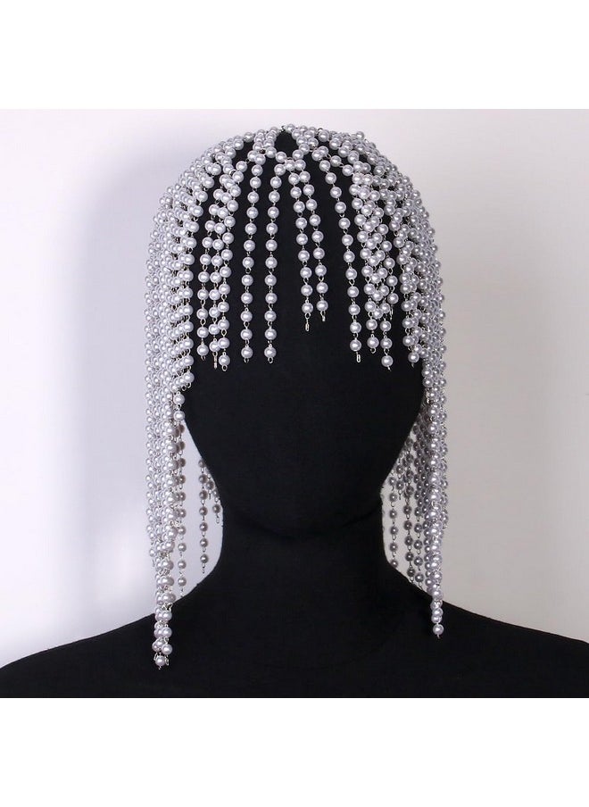STONEFANS STONEFANS Pearl Headpiece Bridal for Women Roaring 20s Gatsby Pearl Head Chain Jewelry Hair Accessory  - Image 4