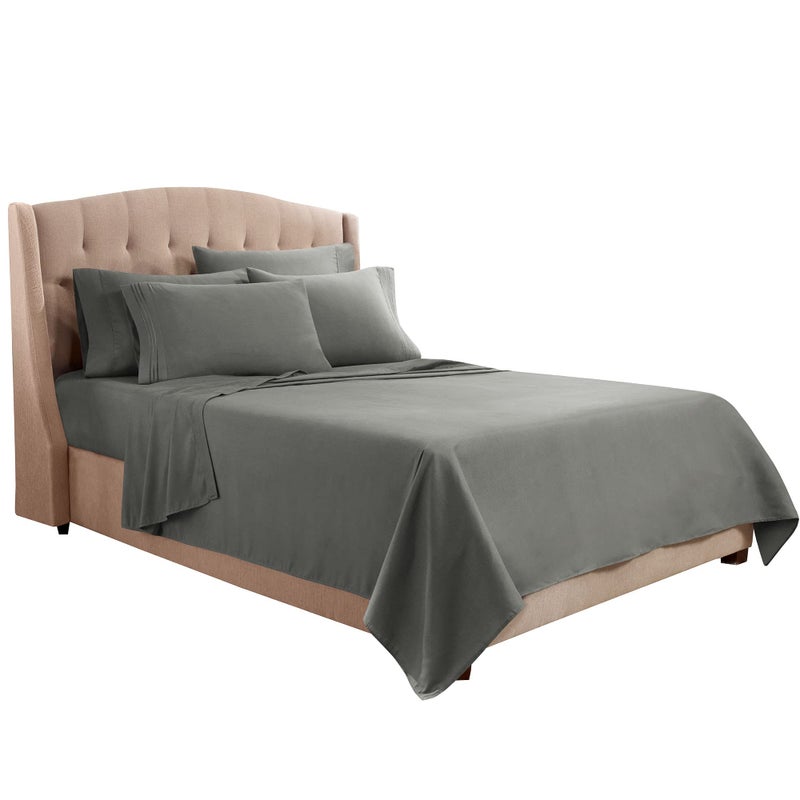 Clara Clark Clara Clark Flex Top King Sheets  6 Piece Set - Hotel Luxury Sheets for Top Split King Bed  Super Soft Bedding Sheets & Pillowcases  Head Split King Sheets  Charcoal Gray  - Image 2